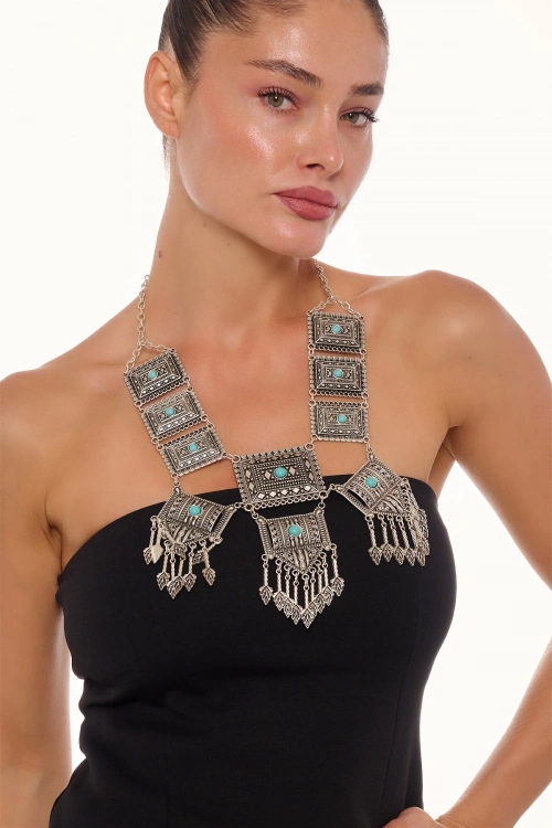 Kiraz Turquoise Stoned Silver Plated Necklace