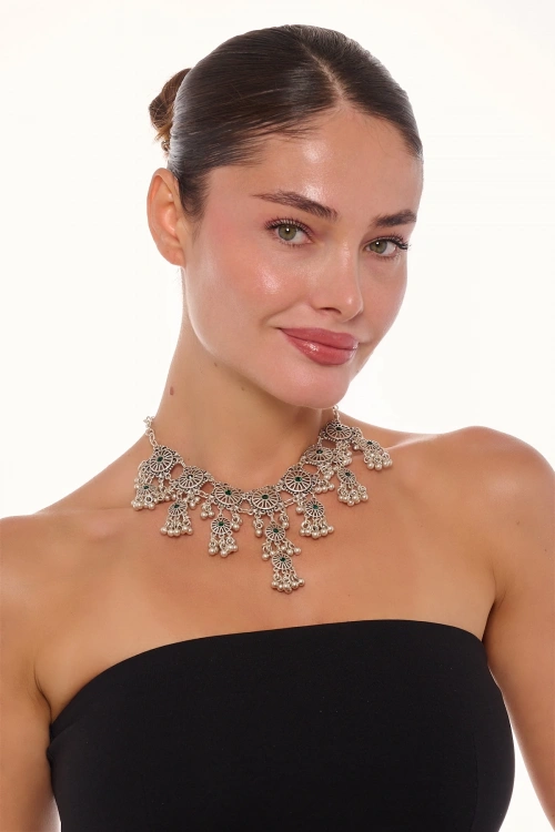 Kiraz Emerald Crystal Silver Plated Necklace