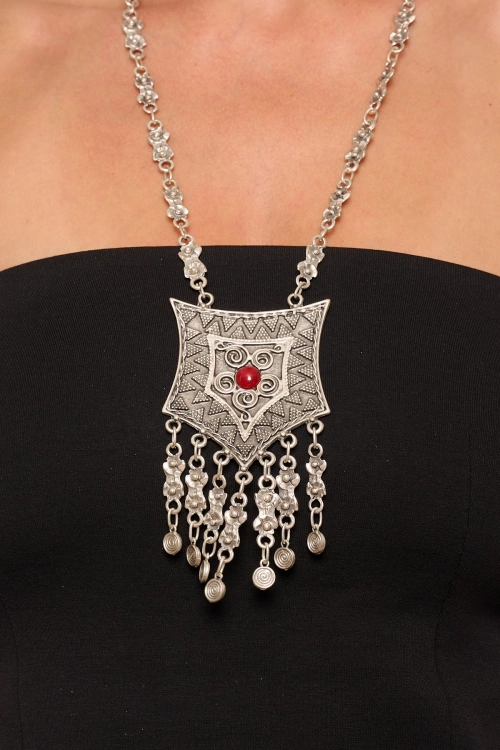 Kiraz Burgundy Stoned Silver Plated Necklace