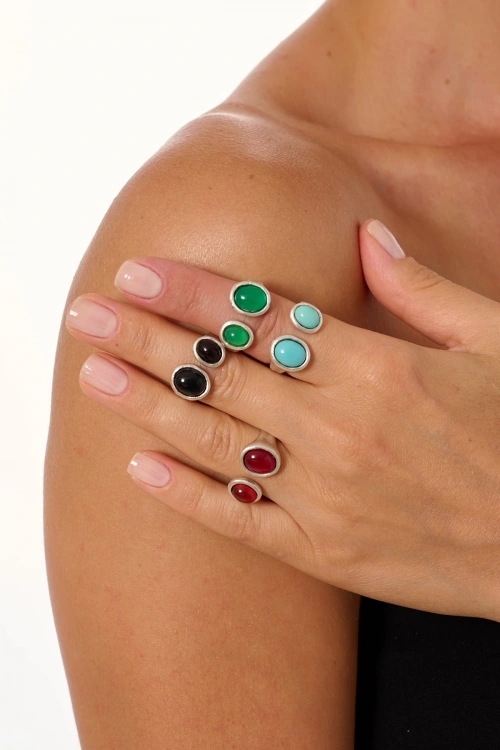 Kiraz Burgundy Stoned Silver Plated Ring