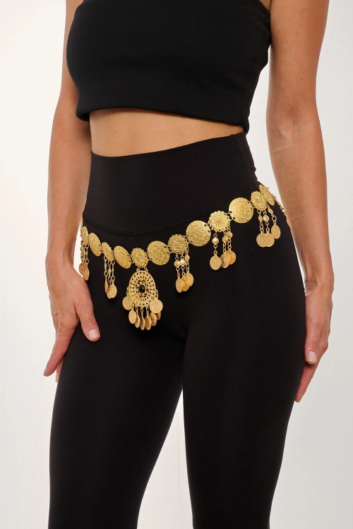Kiraz Black Stoned Gold Plated Belt