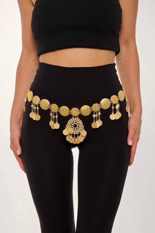 Kiraz Black Stoned Gold Plated Belt