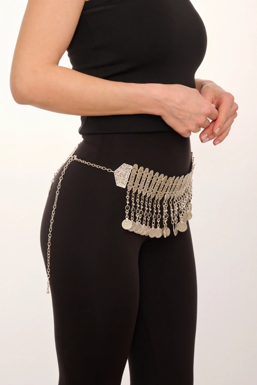 Kiraz Black Stoned Silver Plated Belt