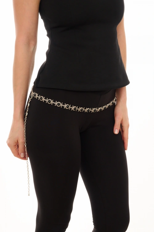 Kiraz Black Stoned Silver Plated Belt