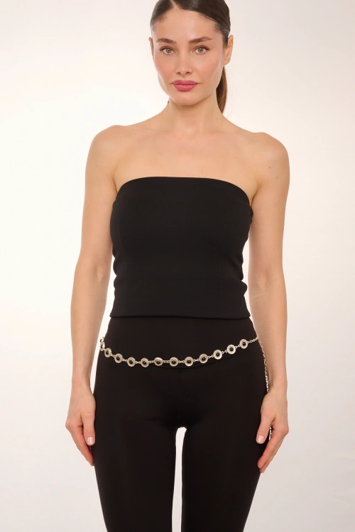 Kiraz Black Stoned Silver Plated Belt