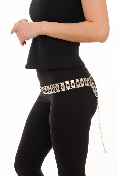 Kiraz Black Stoned Silver Plated Belt