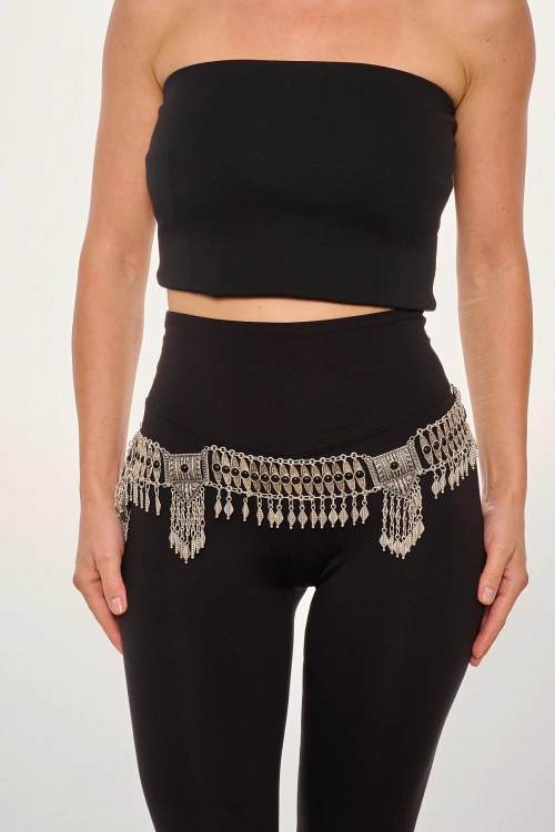 Kiraz Black Stoned Silver Plated Belt