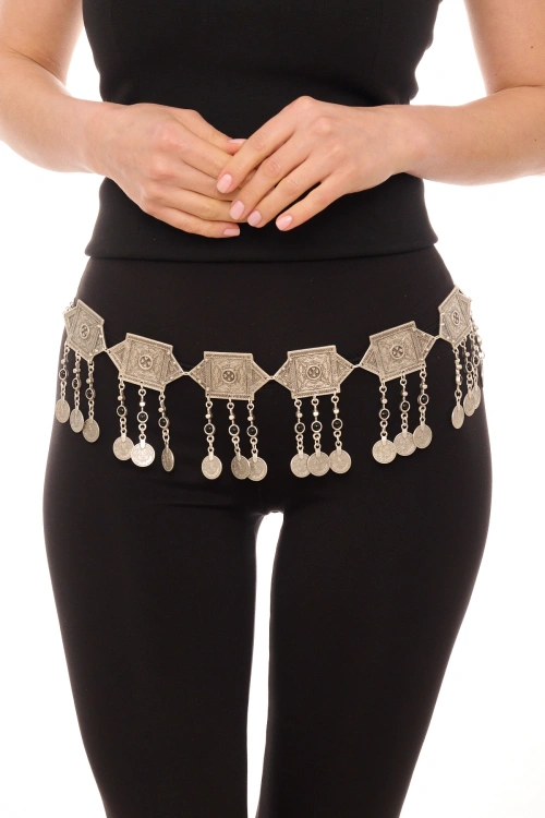 Kiraz Black Stoned Silver Plated Belt