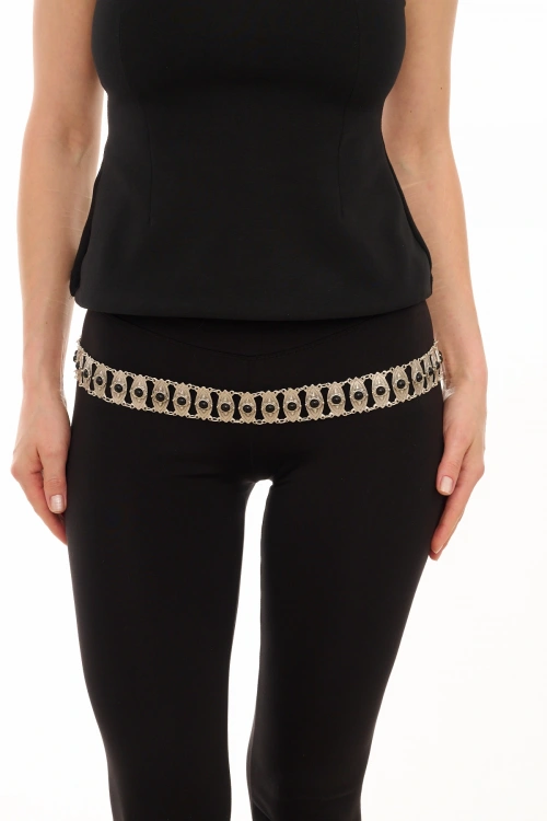 Kiraz Black Stoned Silver Plated Belt
