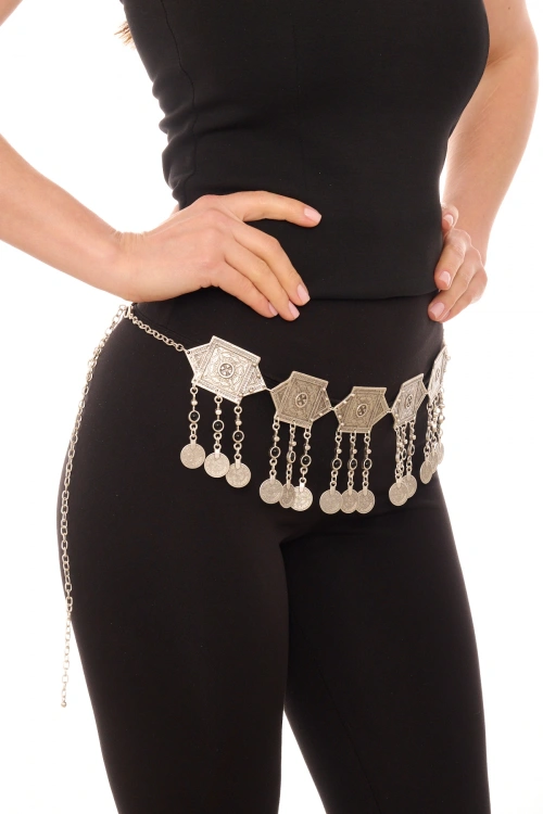 Kiraz Black Stoned Silver Plated Belt