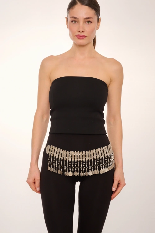 Kiraz Black Stoned Silver Plated Belt