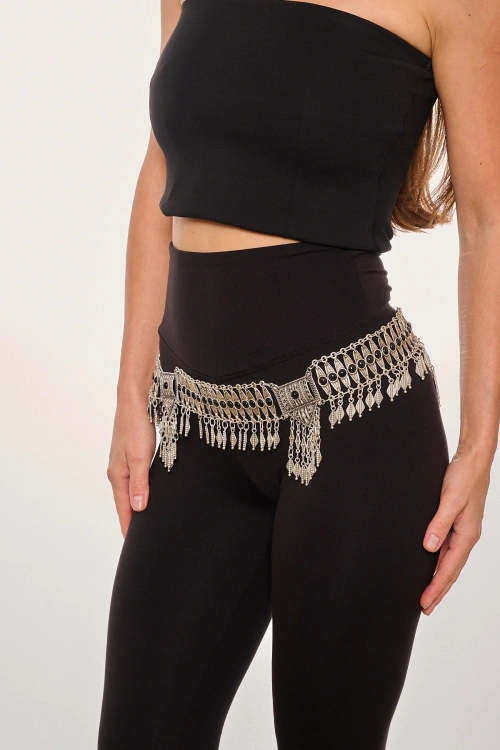 Kiraz Black Stoned Silver Plated Belt