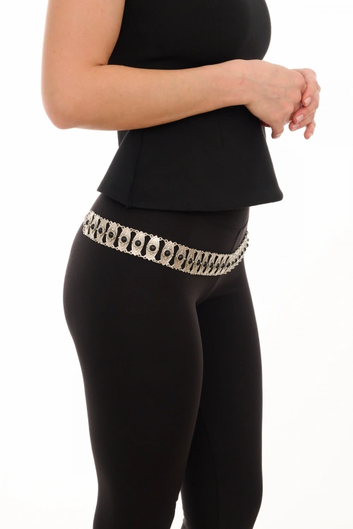 Kiraz Black Stoned Silver Plated Belt