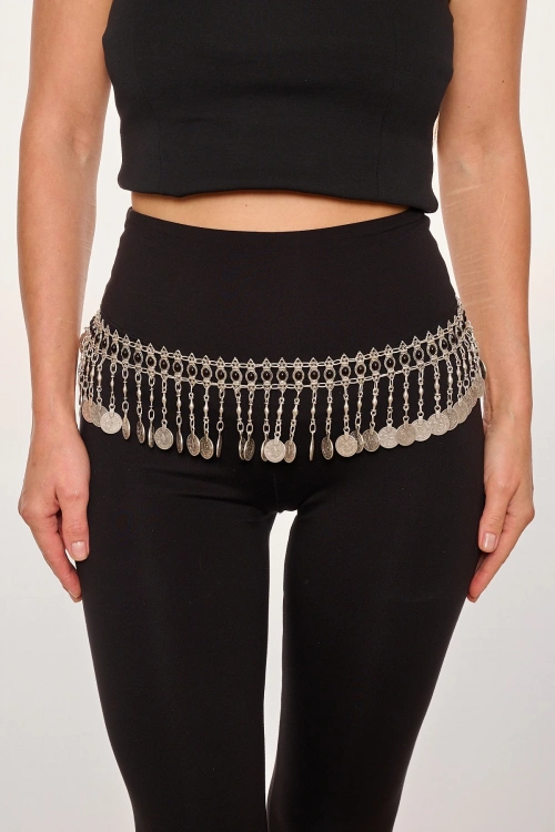 Kiraz Black Stoned Silver Plated Belt