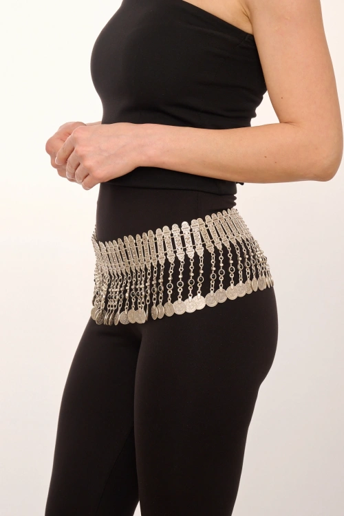 Kiraz Black Stoned Silver Plated Belt