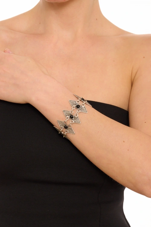 Kiraz Black Stoned Silver Plated Bracelet