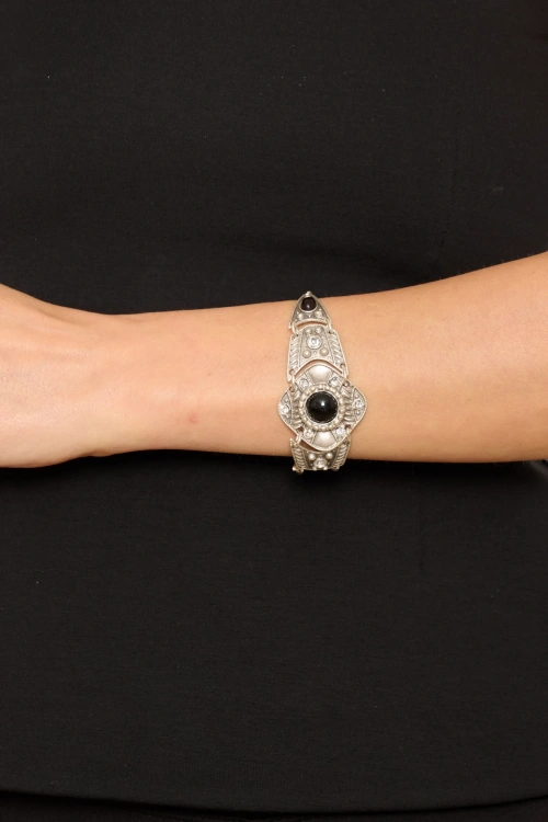 Kiraz Black Stoned Silver Plated Bracelet