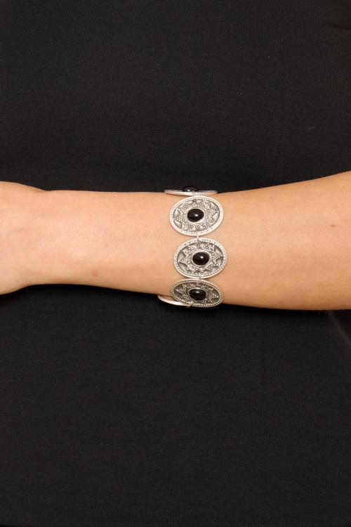 Kiraz Black Stoned Silver Plated Bracelet