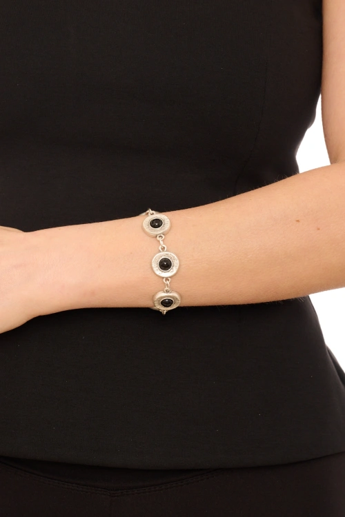 Kiraz Black Stoned Silver Plated Bracelet