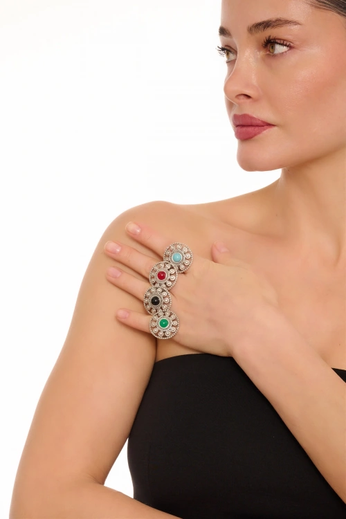 Kiraz Black Stoned Silver Plated Ring