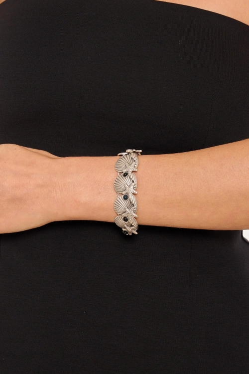 Kiraz Black Stoned Silver Plated Seashell Bracelet