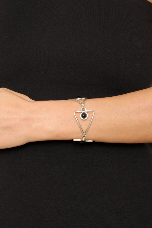 Kiraz Black Stoned Silver Plated Triangle Bracelet