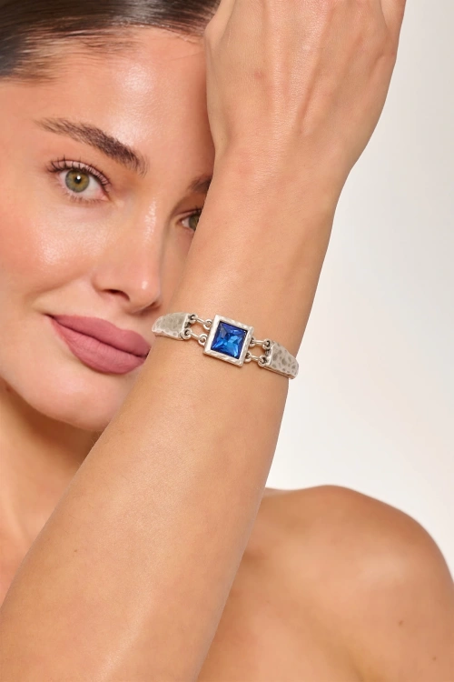 Kiraz Blue Crystal Stoned Silver Plated Bracelet