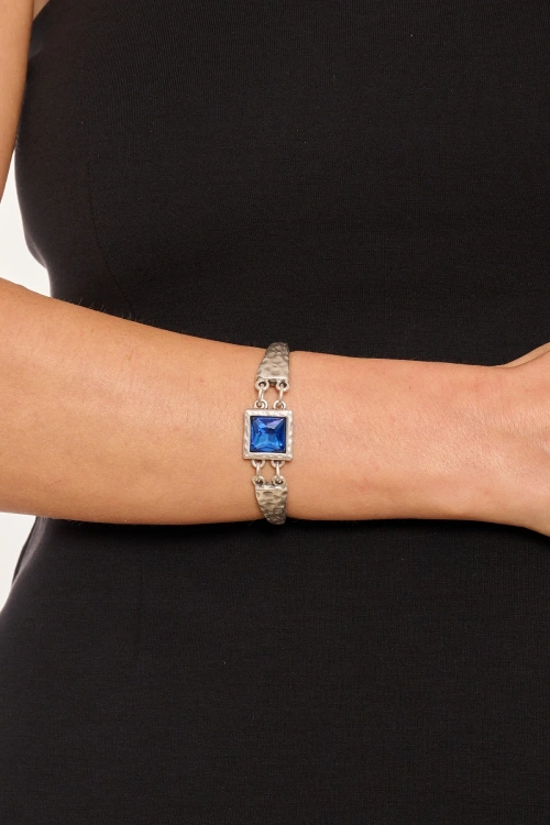Kiraz Blue Crystal Stoned Silver Plated Bracelet