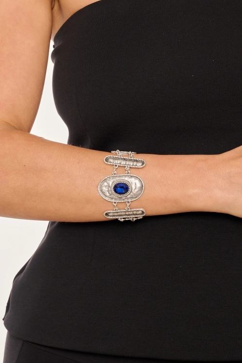Kiraz Blue Crystal Stoned Silver Plated Bracelet