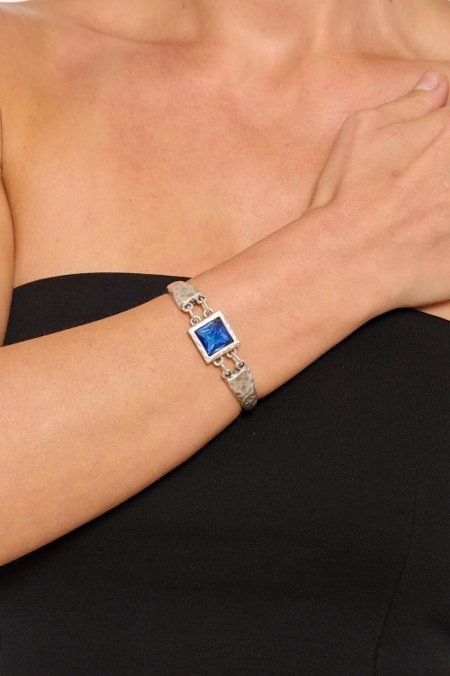 Kiraz Blue Crystal Stoned Silver Plated Bracelet