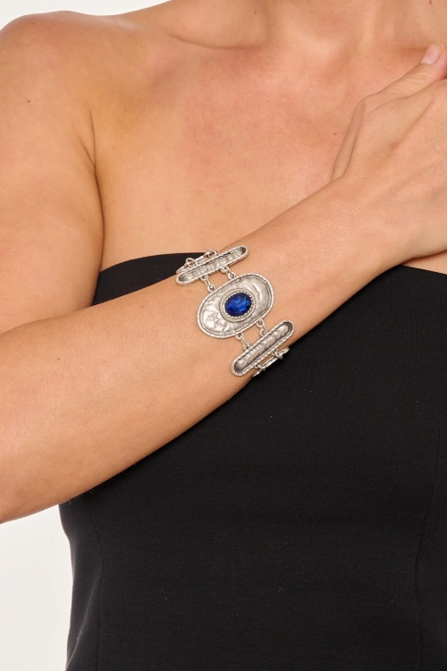 Kiraz Blue Crystal Stoned Silver Plated Bracelet