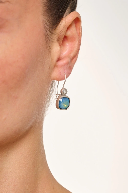 Kiraz Blue Crystal Stoned Silver Plated Earring