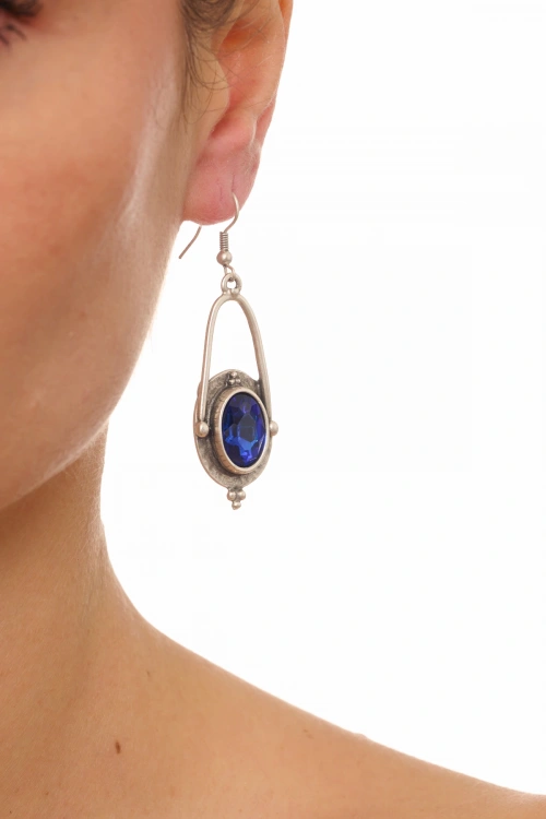 Kiraz Blue Crystal Stoned Silver Plated Earring