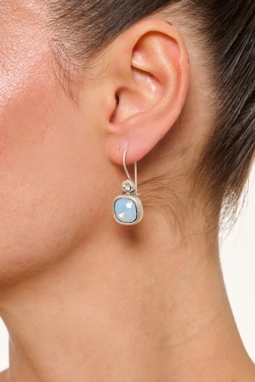 Kiraz Blue Crystal Stoned Silver Plated Earring