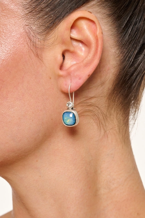 Kiraz Blue Crystal Stoned Silver Plated Earring