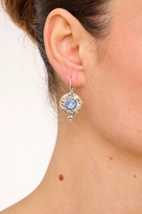 Kiraz Blue Crystal Stoned Silver Plated Earring