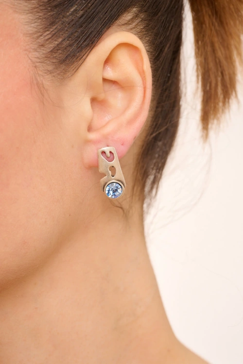 Kiraz Blue Crystal Stoned Silver Plated Earring