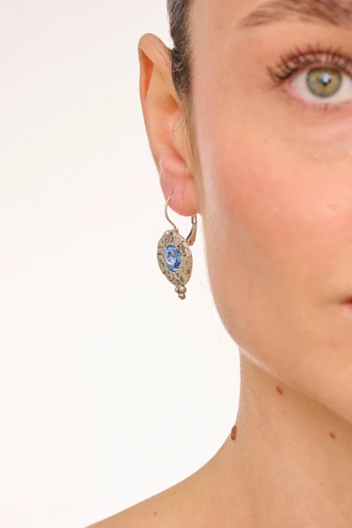 Kiraz Blue Crystal Stoned Silver Plated Earring