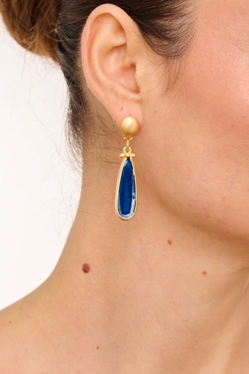 Kiraz Blue Enameld Gold Plated Earring
