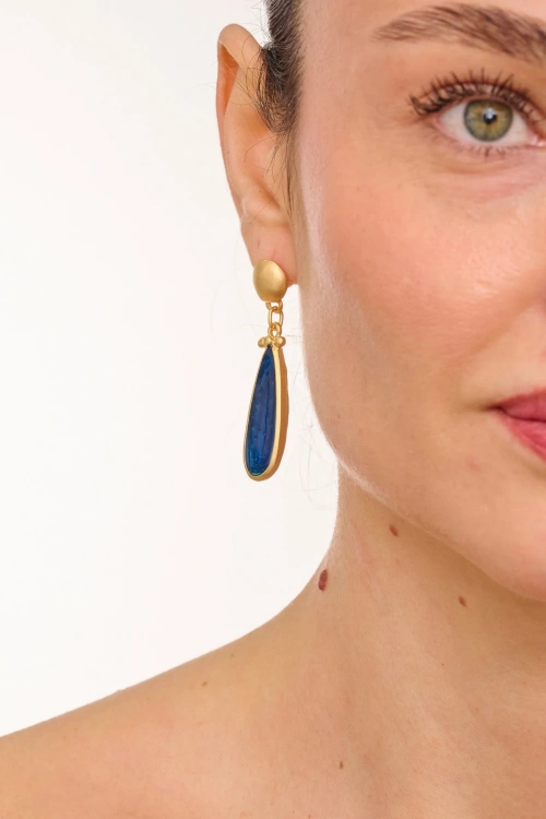 Kiraz Blue Enameld Gold Plated Earring