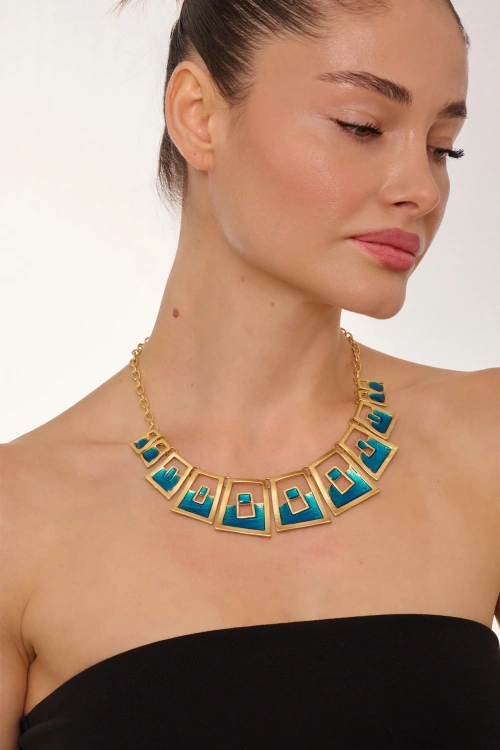 Kiraz Blue Enameld Gold Plated Necklace
