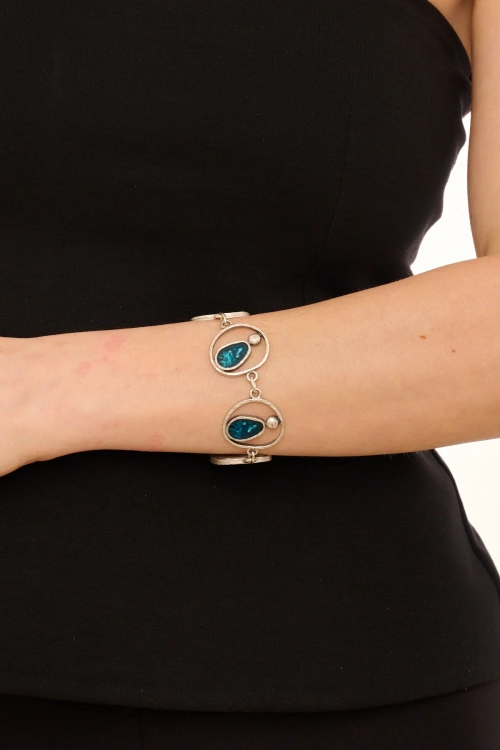 Kiraz Blue Enameld Silver Plated Bracelet
