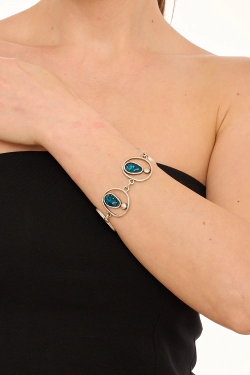 Kiraz Blue Enameld Silver Plated Bracelet