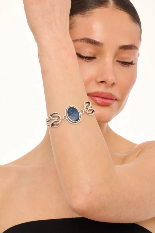 Kiraz Blue Enameld Silver Plated Bracelet