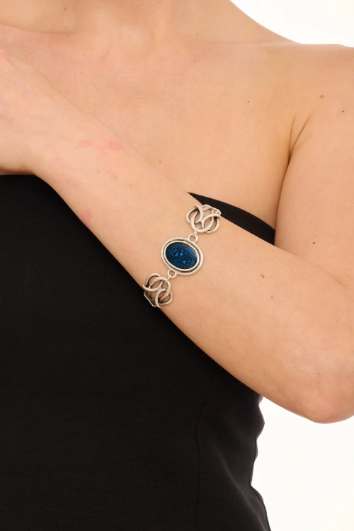 Kiraz Blue Enameld Silver Plated Bracelet