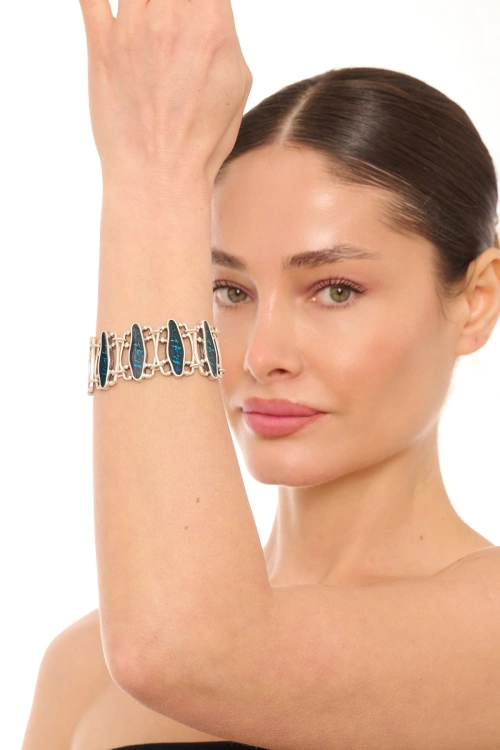 Kiraz Blue Enameld Silver Plated Bracelet