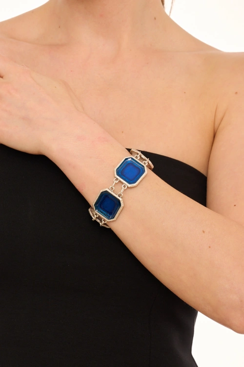 Kiraz Blue Enameld Silver Plated Bracelet