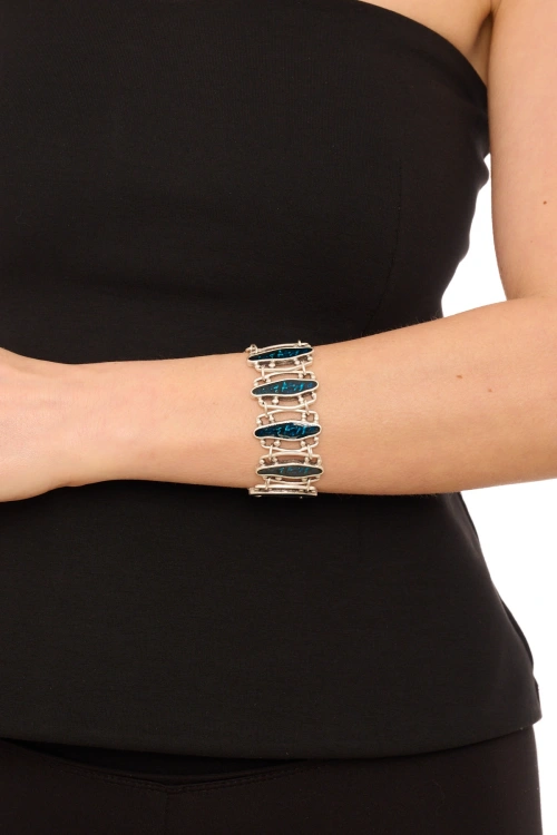 Kiraz Blue Enameld Silver Plated Bracelet