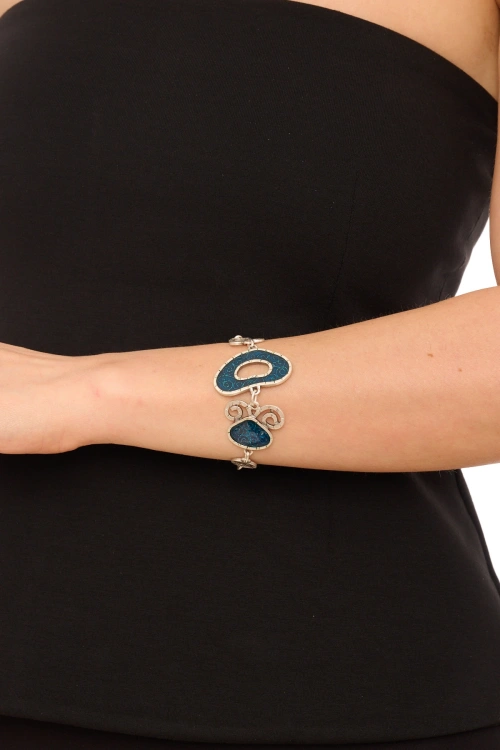 Kiraz Blue Enameld Silver Plated Bracelet