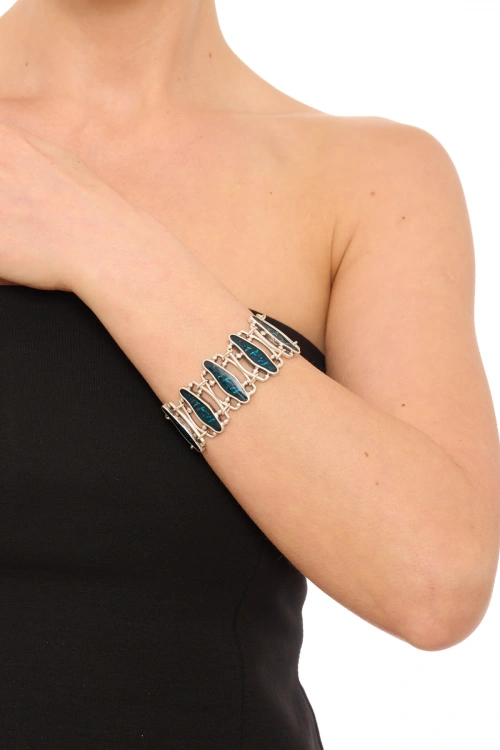 Kiraz Blue Enameld Silver Plated Bracelet
